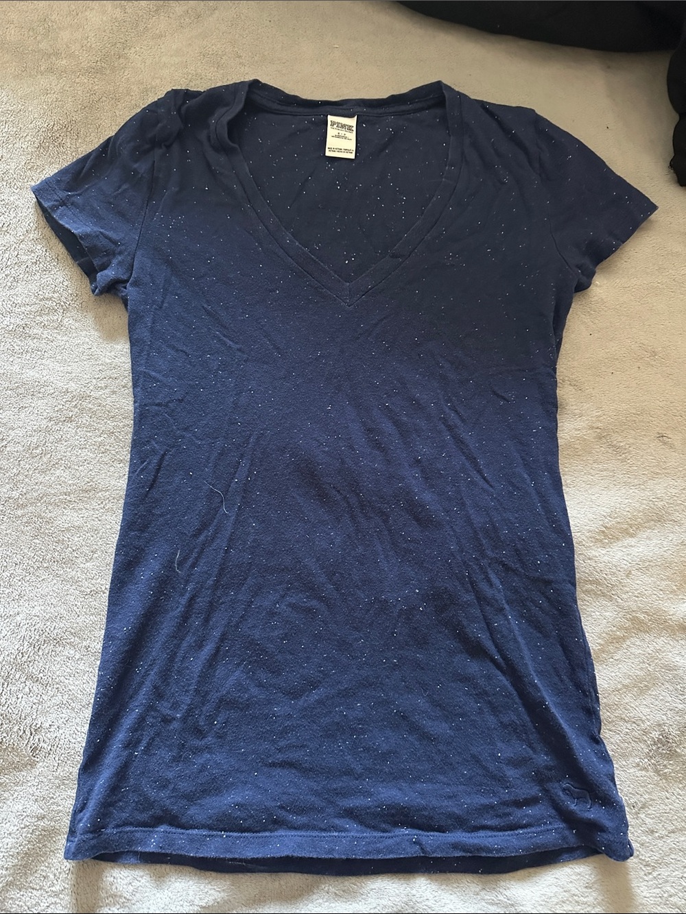 PINK Victoria's Secret Navy Speckled V-Neck Short Sleeve Tee